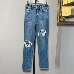 American Eagle AEO Size 0 Long Mom Straight Stretch Denim Jeans